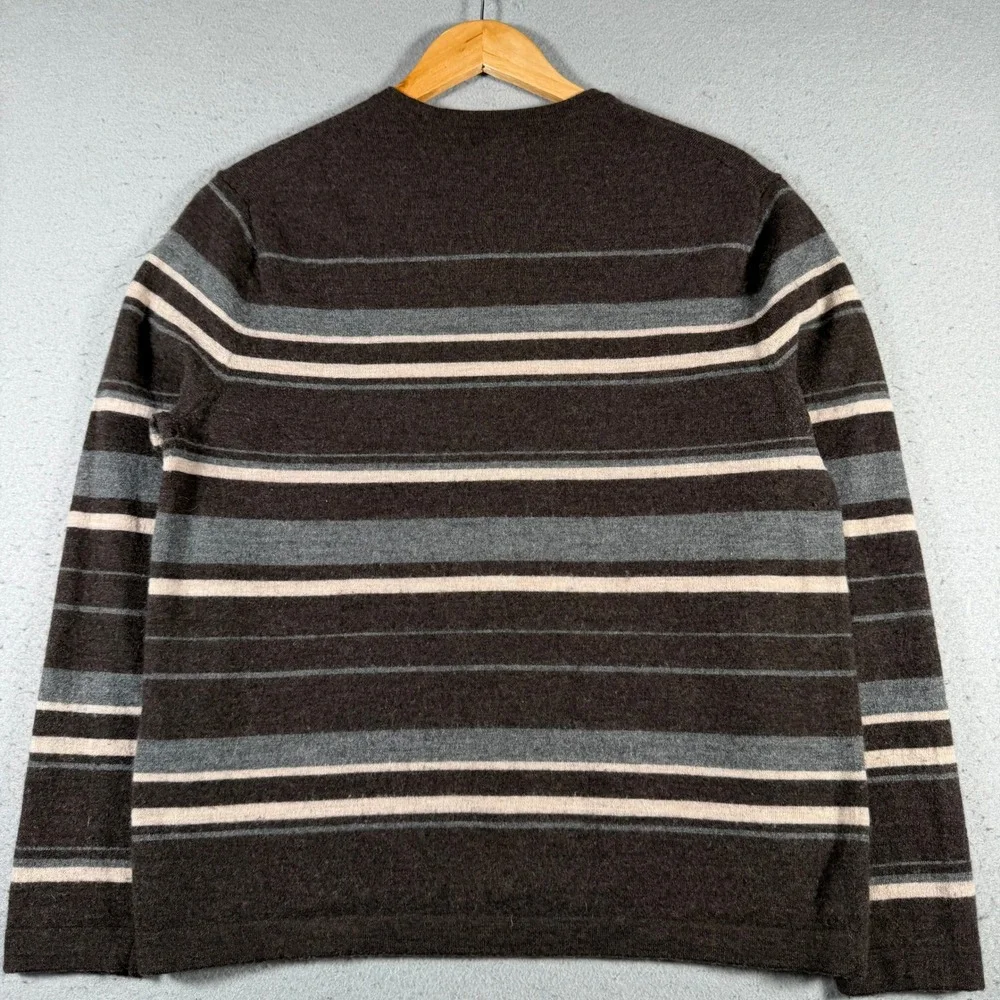 Banana Republic Merino Wool V Neck Striped Sweater Mens Large‎ Brown Blue